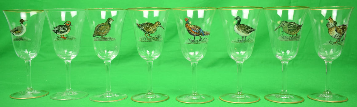 Set of 8 Cyril Gorainoff Hand-Enamel Painted Game Birds Goblets