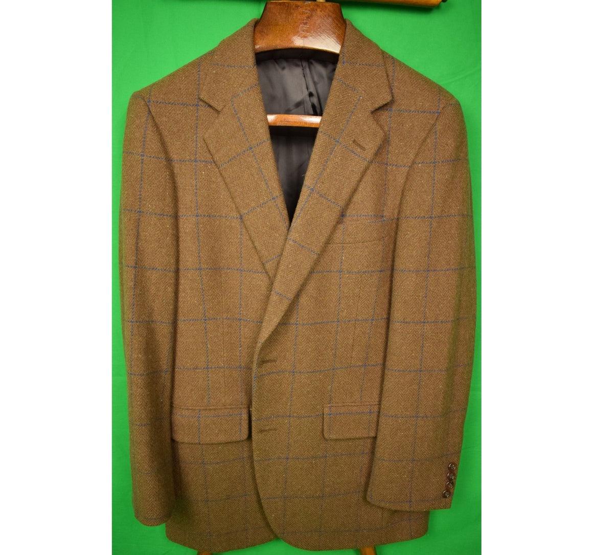 "The Andover Shop Cocoa Wool/ Cashmere Tweed w/ Blue Windowpane Pattern Sport Jacket" Sz 41R