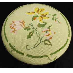 "Floral Celadon Needlepoint Cushion Stool" (SOLD)