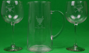 "Pair x Myopia Polo Club Pair Wine Glasses w/ Etched MPC Pitcher"