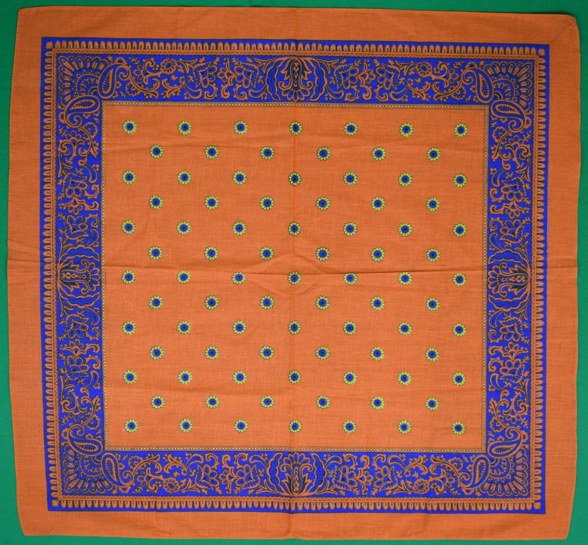 Orange/ Royal Linen Floral/ Paisley Bandana Scarf Handkerchief