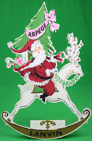 Lanvin Paris Arpege Perfume Christmas Advert Sign w/ Santa On Reindeer