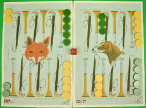 Fox & Hound Needlepoint Backgammon Canvas Set w/ Bakelite Chips (SOLD)