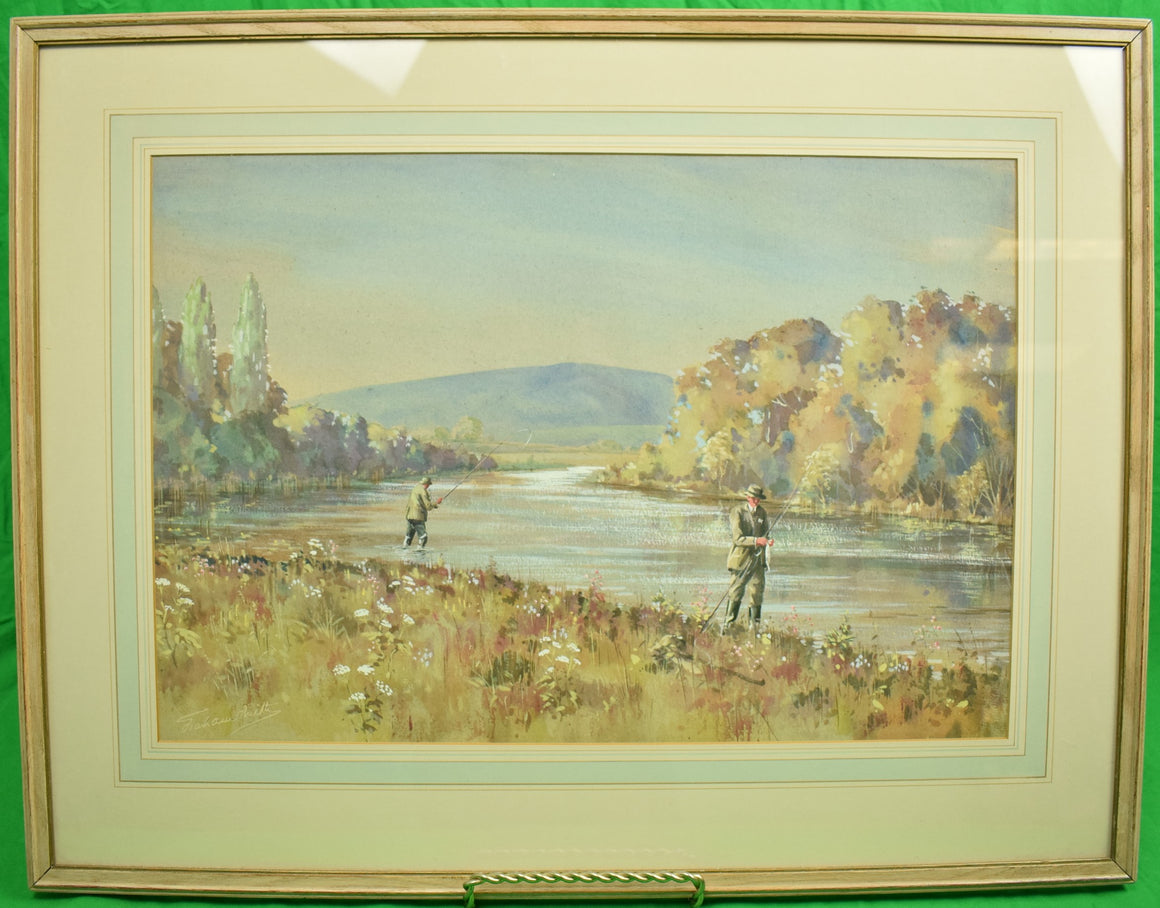 Two Anglers On A Riverbed Watercolour & Gouache by Graham Smith