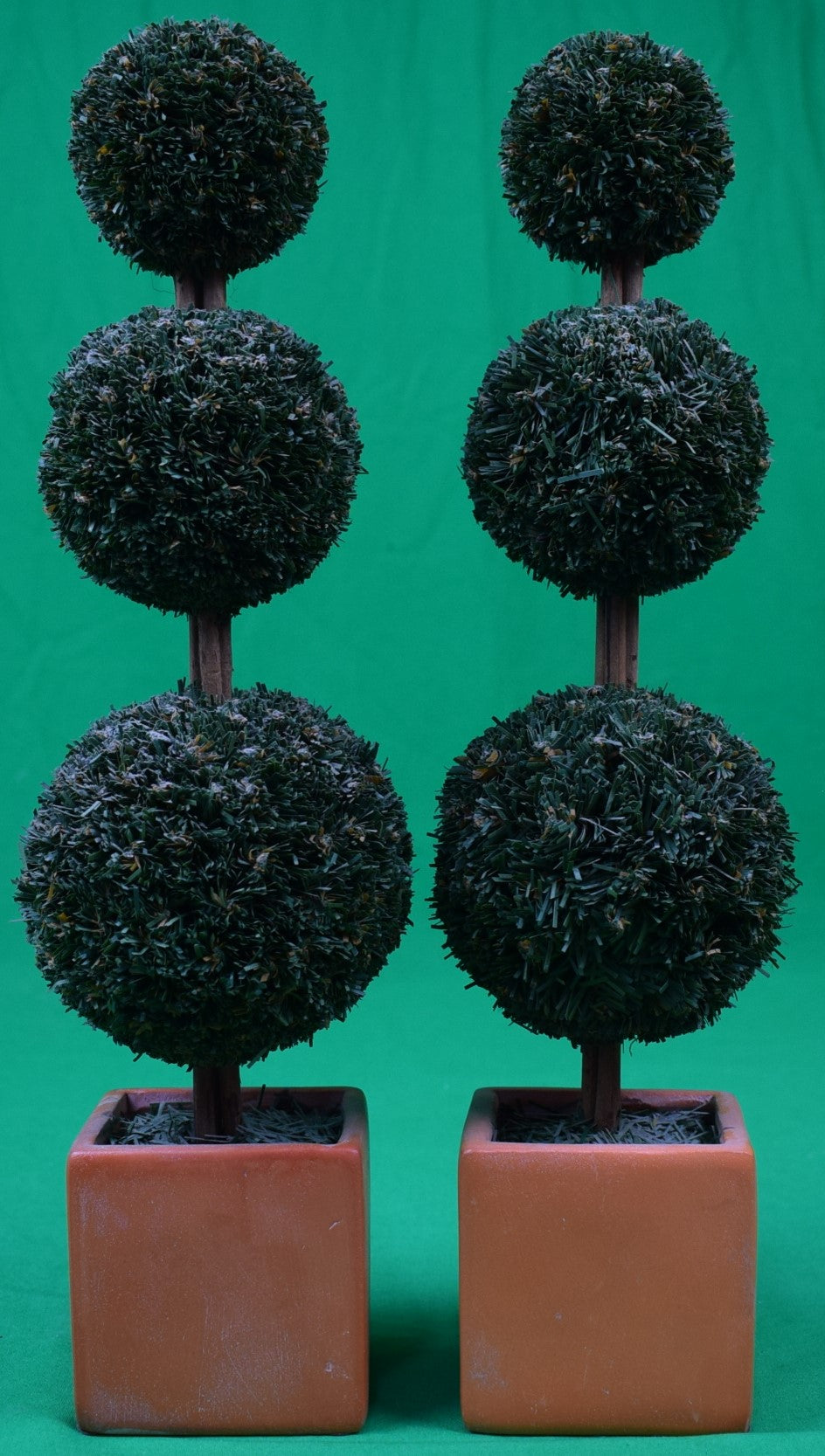 Pair Of Topiary Ceramic Potted Faux 3-Tier Tree Bookends