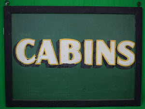 "Cabins Rustic Hand-Painted Sign On Board"
