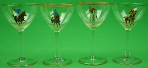 "Set Of 4 Hand-Painted c1930s Polo Player Sherry Glasses"