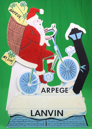Lanvin Paris Arpege/ My Sin Perfume Advert Sign w/ Santa On Bicycle