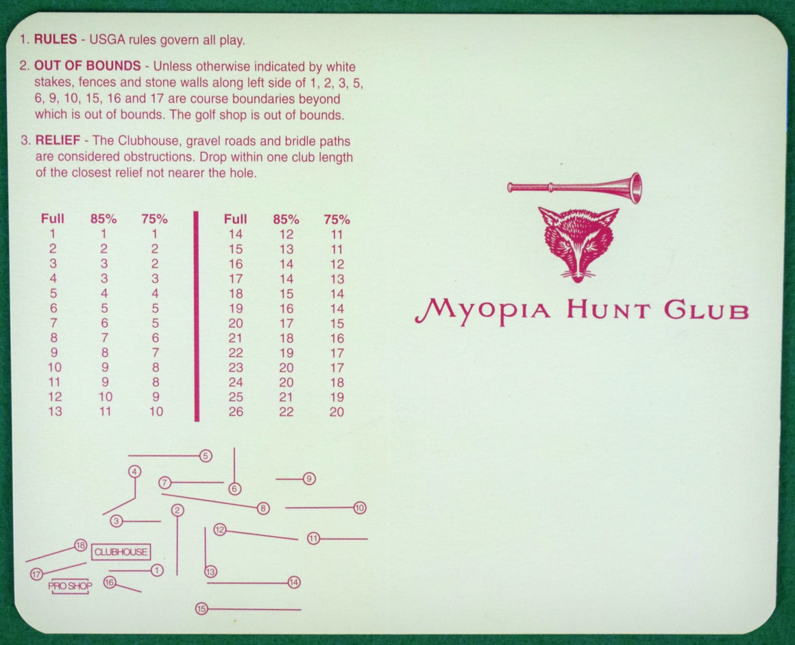 "Myopia Hunt Club Links Golf Scorecard" (New)