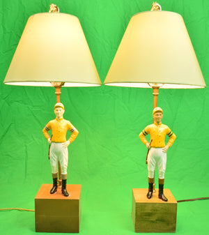 Pair x "21" Club New York Yellow Jockey Silks c1950s Lamps
