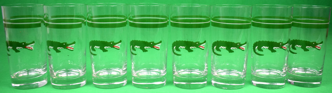 "Set x 8 Cora Alligator w / Green Stripes Highball Glasses"