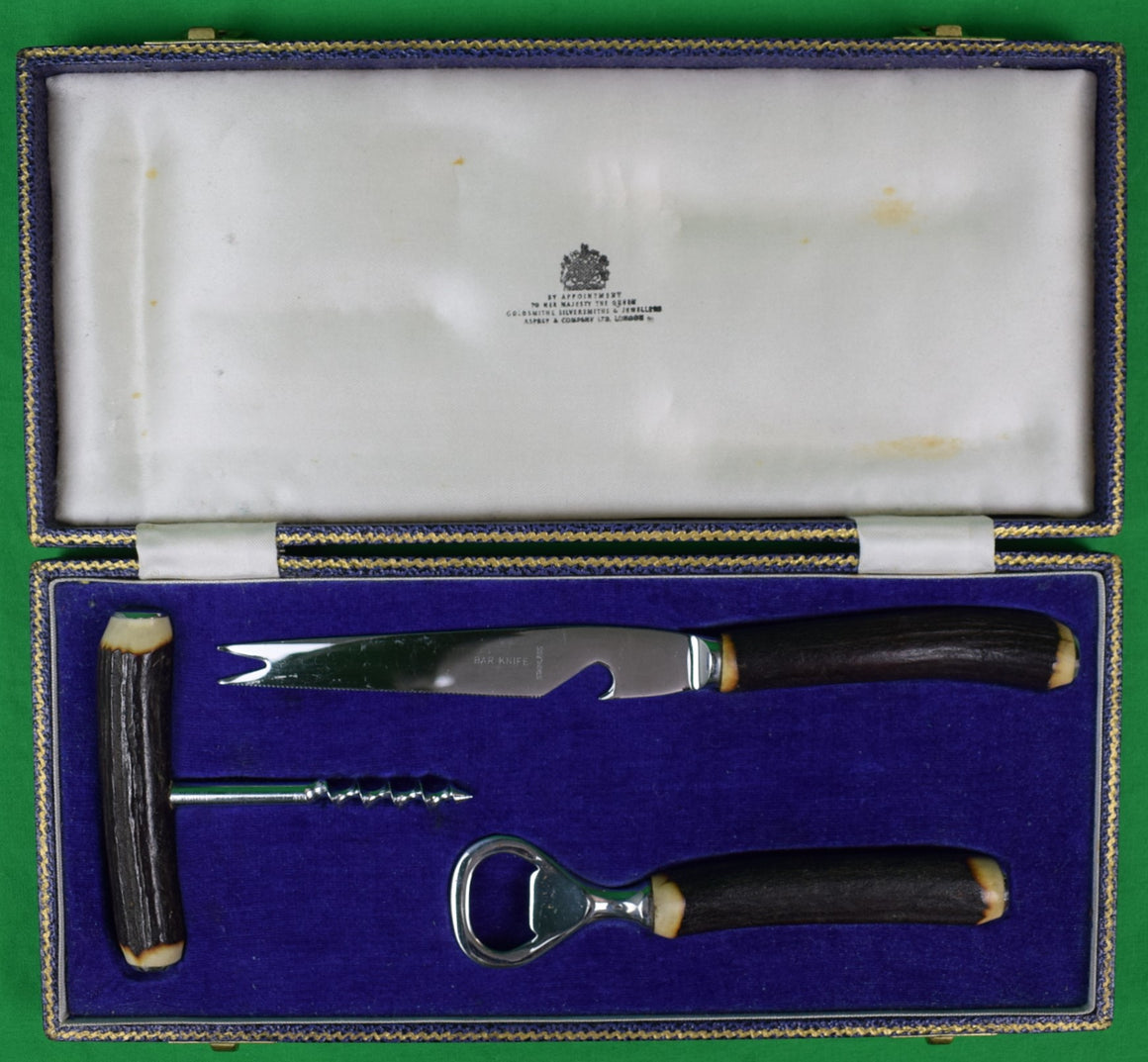 Asprey & Co Staghorn 3pc Bar Set In Original Purple Gift Box
