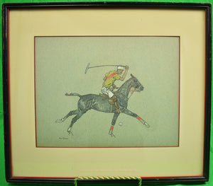 Paul Desmond Brown Watercolour & Gouache Illustration of Polo Player