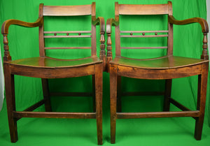 "Pair x English Regency Saddle Seat 19C Library Armchairs"