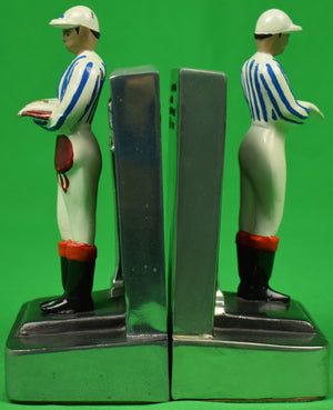 Pair Of Hand-Painted Jockey w/ Saddle Bookends