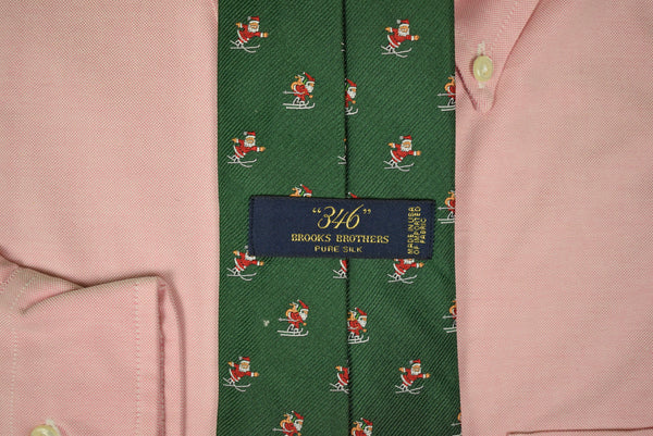 Brooks Brothers 346 Ivy Green Silk Santa Claus Skiing Tie (New w/