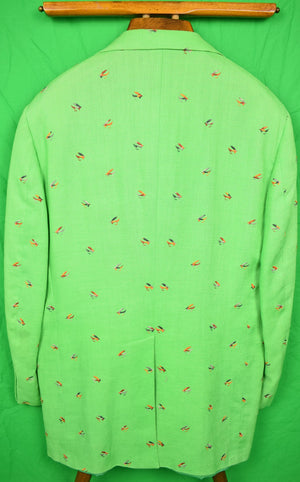 "Chipp 'Trout Fly' Embroidered Irish Moygashel Green Linen Blazer"