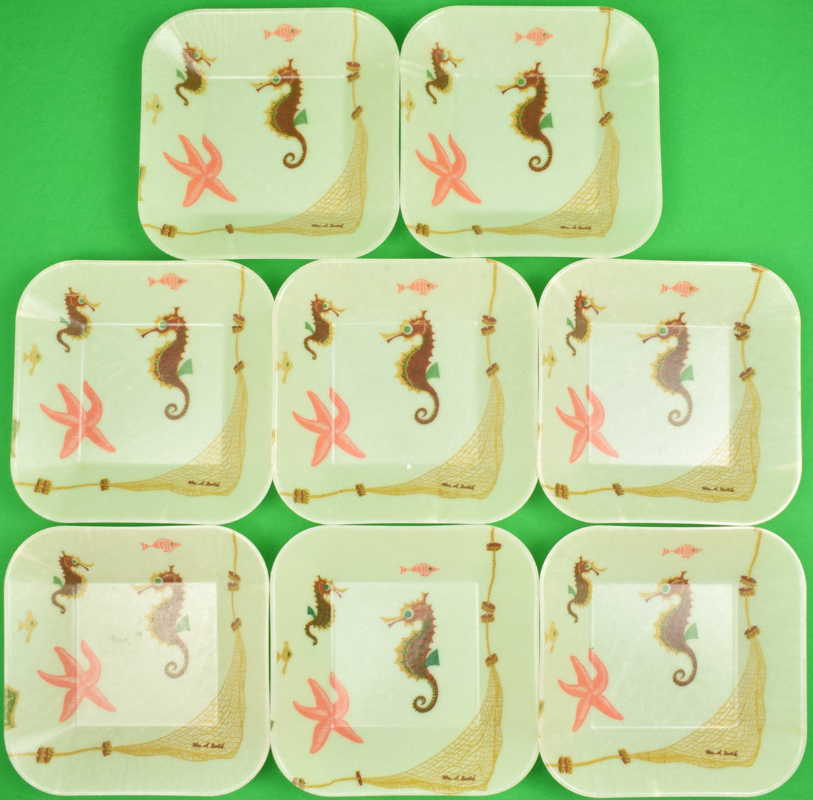 "Set x 8 Cape Cod Seahorse Stacking c1960s Fiberglass Dishes" (New/ Old Stock!)