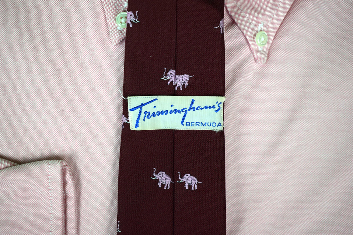 "Trimingham's Bermuda Pink Elephant w/ Peek-A-Boo Lining Burgundy Tie"