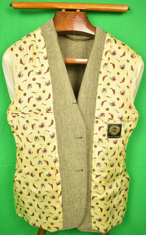 "Chipp Herringbone Tweed c1965 Sport Jacket w/ Angler Print Lining" Sz 38