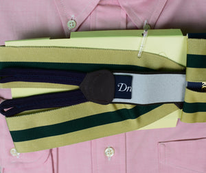 "Drake's Green/ Gold Repp Stripe Braces Made In England" (NIB)