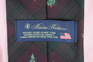 "Brooks Brothers Burg/ Green Tartan x Christmas Tree Motif English Silk Tie" (New w/ BB Tag)