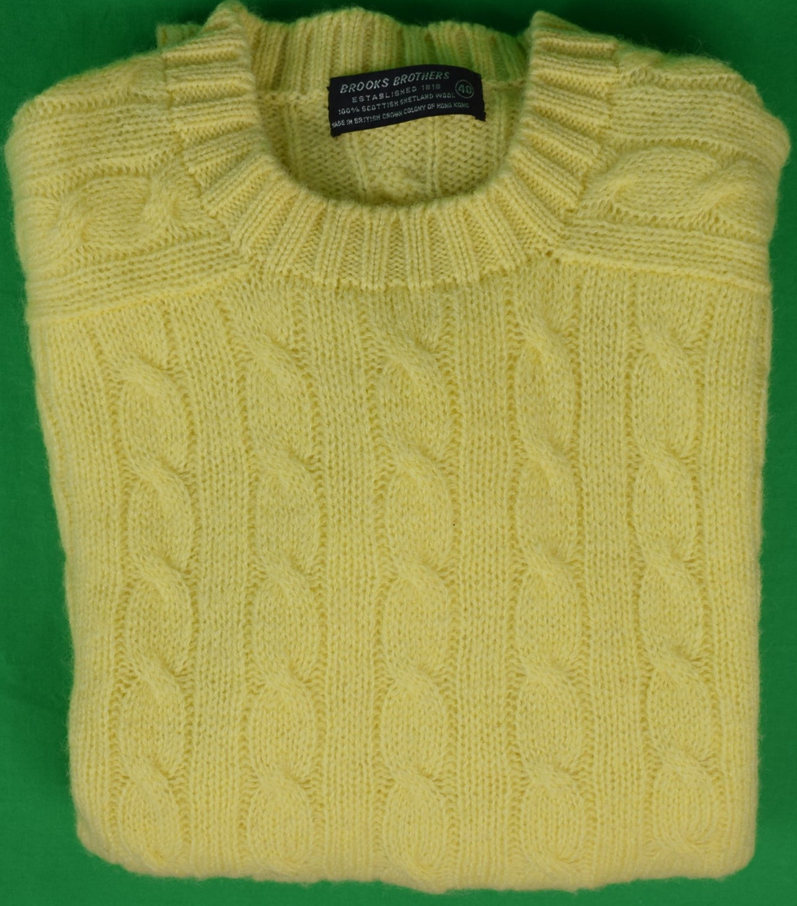 "Brooks Brothers Yellow Scottish Shetland Cable Crewneck Sweater" Sz 40 (SOLD)