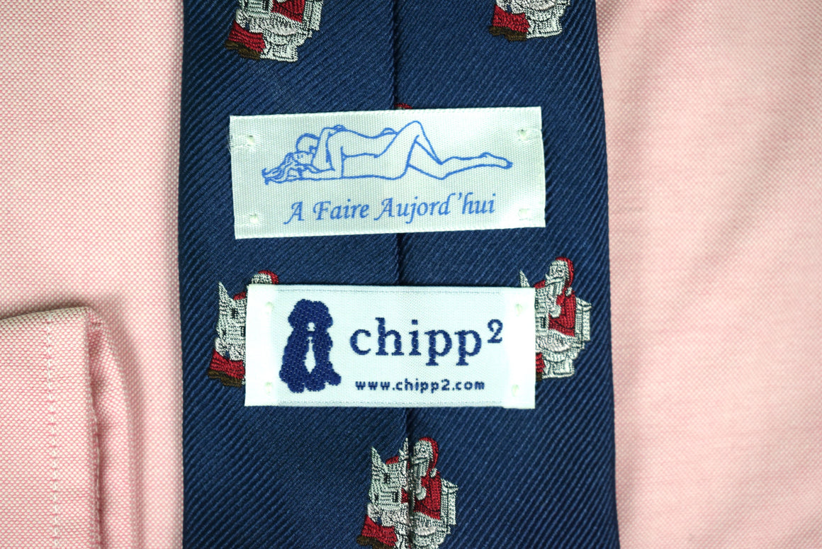 "Chipp2 Santa Reading Newspaper Slate Blue Silk Christmas Tie"