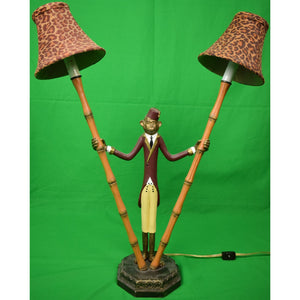 "Fez 'Bellhop' Metal Bamboo Table Lamp w/ Leopard Print Felt Shade"