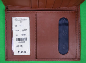 Brooks Brothers Green Whale/ Navy Silk/ Brown Leather Billfold (New w/ BB $148 Tag)
