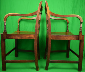 "Pair x English Regency Saddle Seat 19C Library Armchairs"