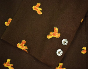 "Chipp Gold Quail Embroidered Brown Flannel Blazer" Sz: 44L