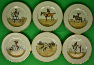 "Set x 6 Frank Vosmansky Hand-Painted Fox-Hunting Dinner Plates Made For Abercrombie & Fitch Co."