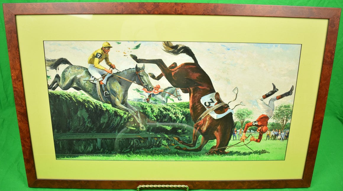 Three Steeplechase Jockeys Timber Jumping Acrylic Painting