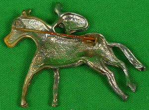 Jockey on Racehorse Silver Brooch