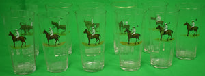 Set of (11) Hand-Painted c1920s Polo Player Highball Glasses