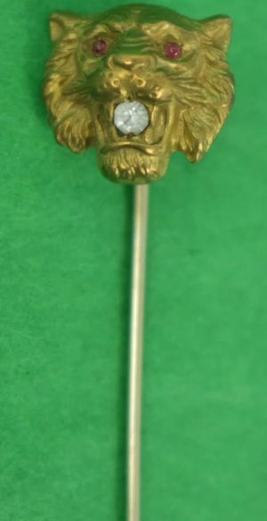 Ruby-Eyed & Diamond Mouth Tiger Gold Stick Pin