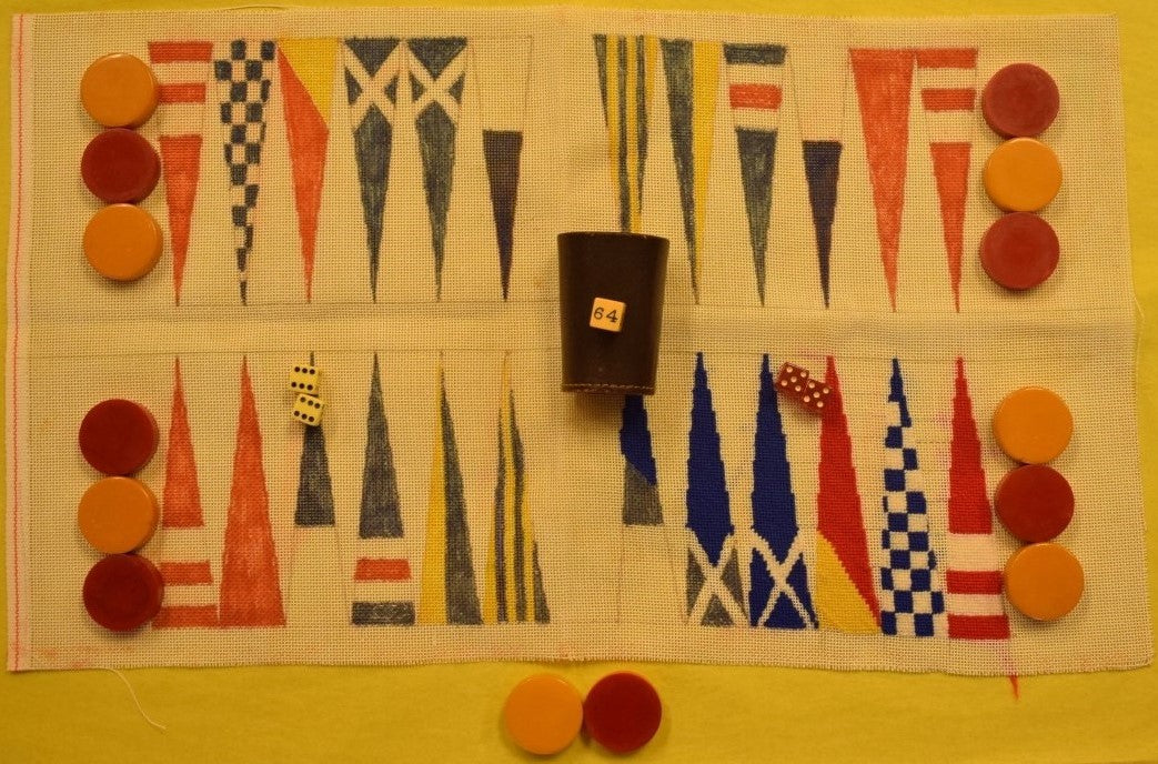 Private Yacht Club Needlepoint 'Burgee Flags' Backgammon c1960s Gaming Set'