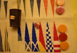 Private Yacht Club Needlepoint 'Burgee Flags' Backgammon c1960s Gaming Set'