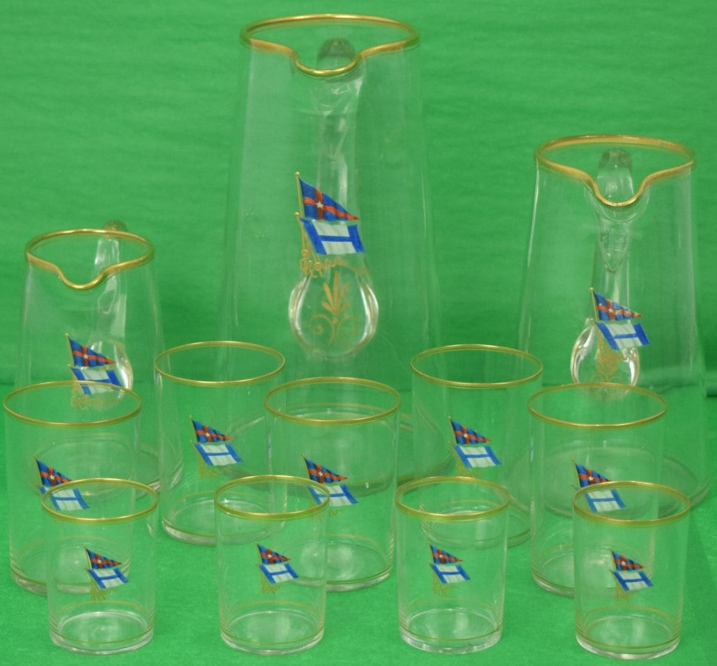 Set x 12 New York Yacht Club/ Private Yacht The Evelyn Hand-Painted Cocktail Glassware Set