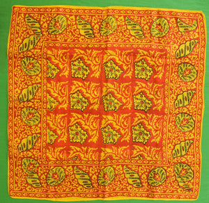 Scarlet & Gold Indian Batik Silk Scarf