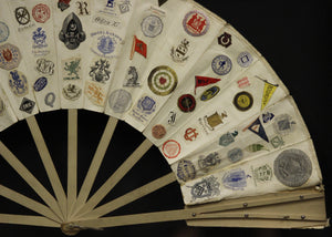 "16 Panel 19th C Fan w/ 163 Letterhead Emblems"