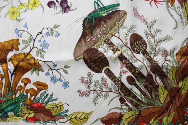 Gucci Botanical 'Funghi Mushroom' Italian Silk c1966 Scarf