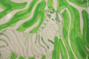 "Palm Green/ White Stripe Zebra Print Ceramic Ashtray"
