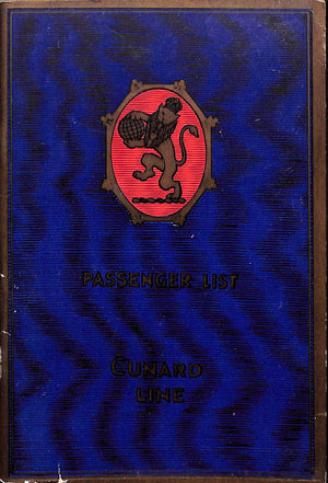 First Class Passenger List Cunard Line R.M.S. "Berengaria" 1929