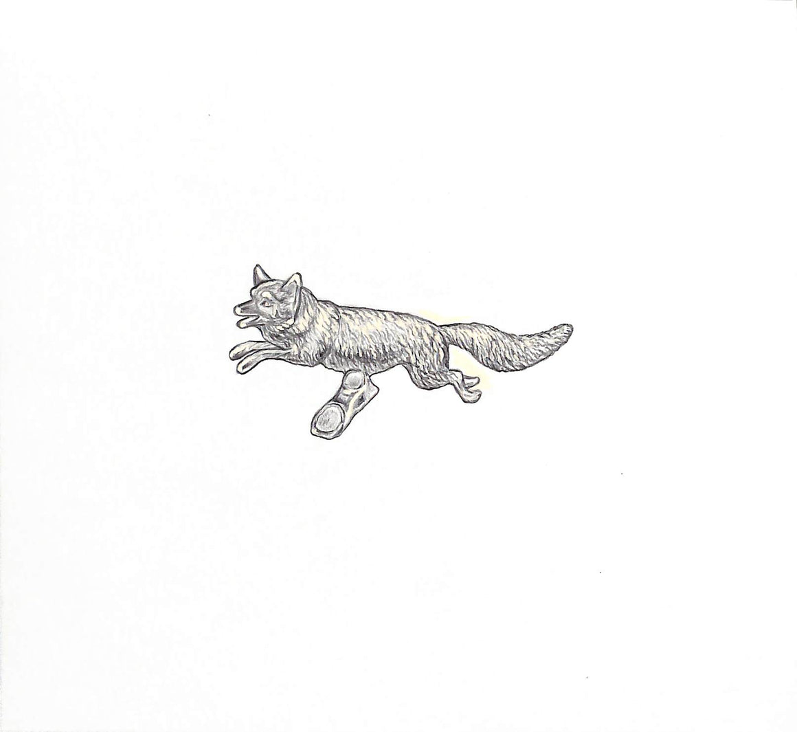 Silver Fox Car Mascot Graphite Drawing