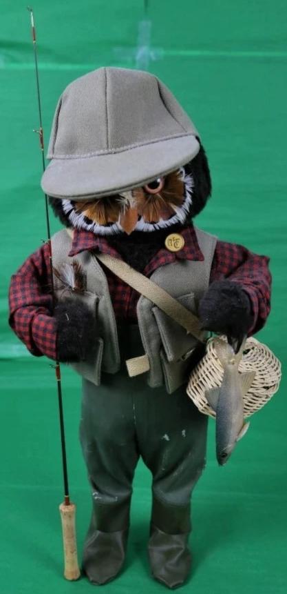 The London Owl Co For Abercrombie & Fitch 'The Fisherman' w/ A&F Badge/ Creel Basket/ 'Caught' Trout/ Fly Rod/ Gingham  Shirt & Waders!