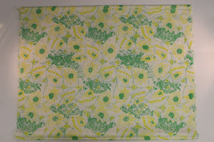 Lilly Pulitzer Green Turtles On Yellow Floral Print Fabric