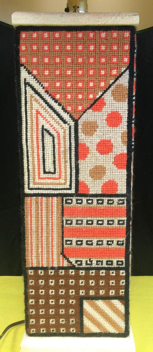 "Geometric c1960s Hand-Needlepoint Table Lamp" (SOLD)