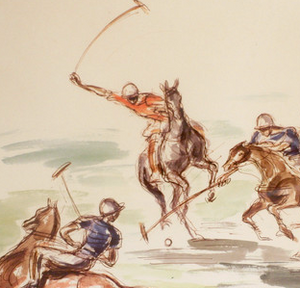 "Meadowbrook Polo" Hand-Color c1953 Lithograph by John Groth